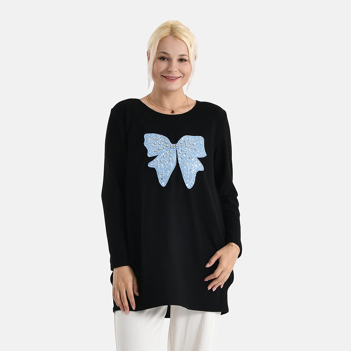 La Marey Black Brushed Long Sleeve Top - One Size Fits Most image number 4