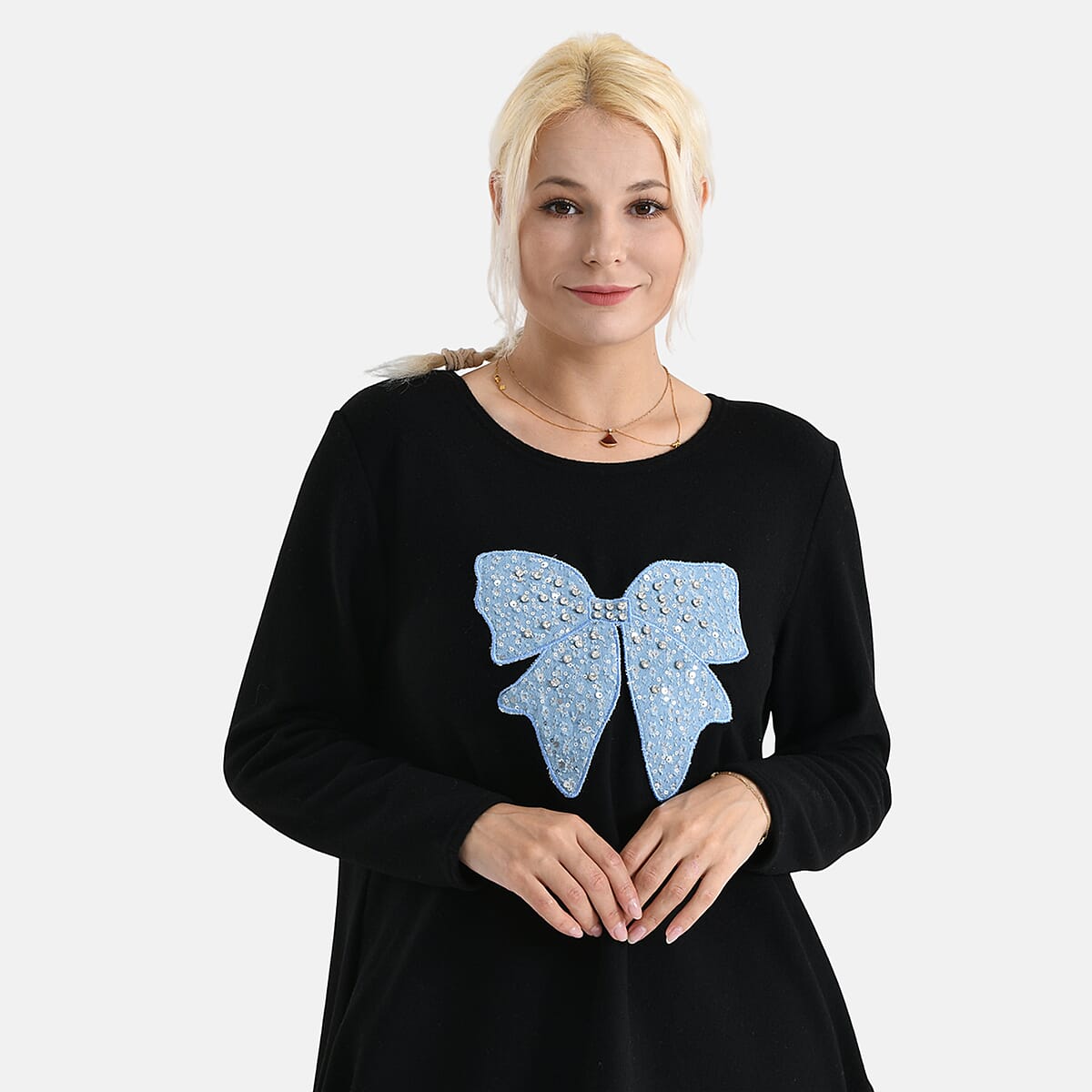 La Marey Black Brushed Long Sleeve Top - One Size Fits Most image number 5