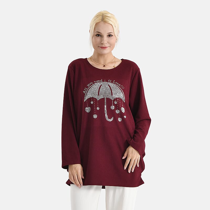 La Marey Red Long Sleeve Ribbed Top