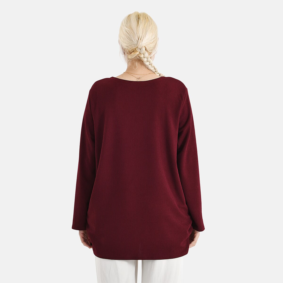 La Marey Red Long Sleeve Ribbed Top image number 1