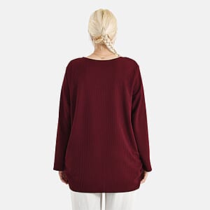 La Marey Red Long Seeve Ribbed Top