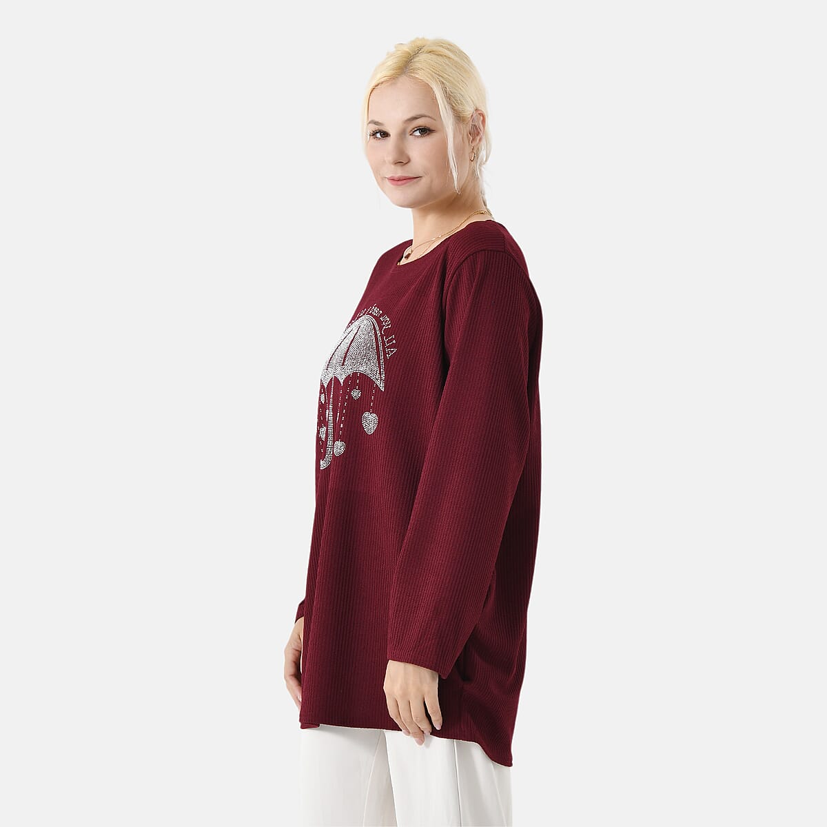 La Marey Red Long Sleeve Ribbed Top image number 2