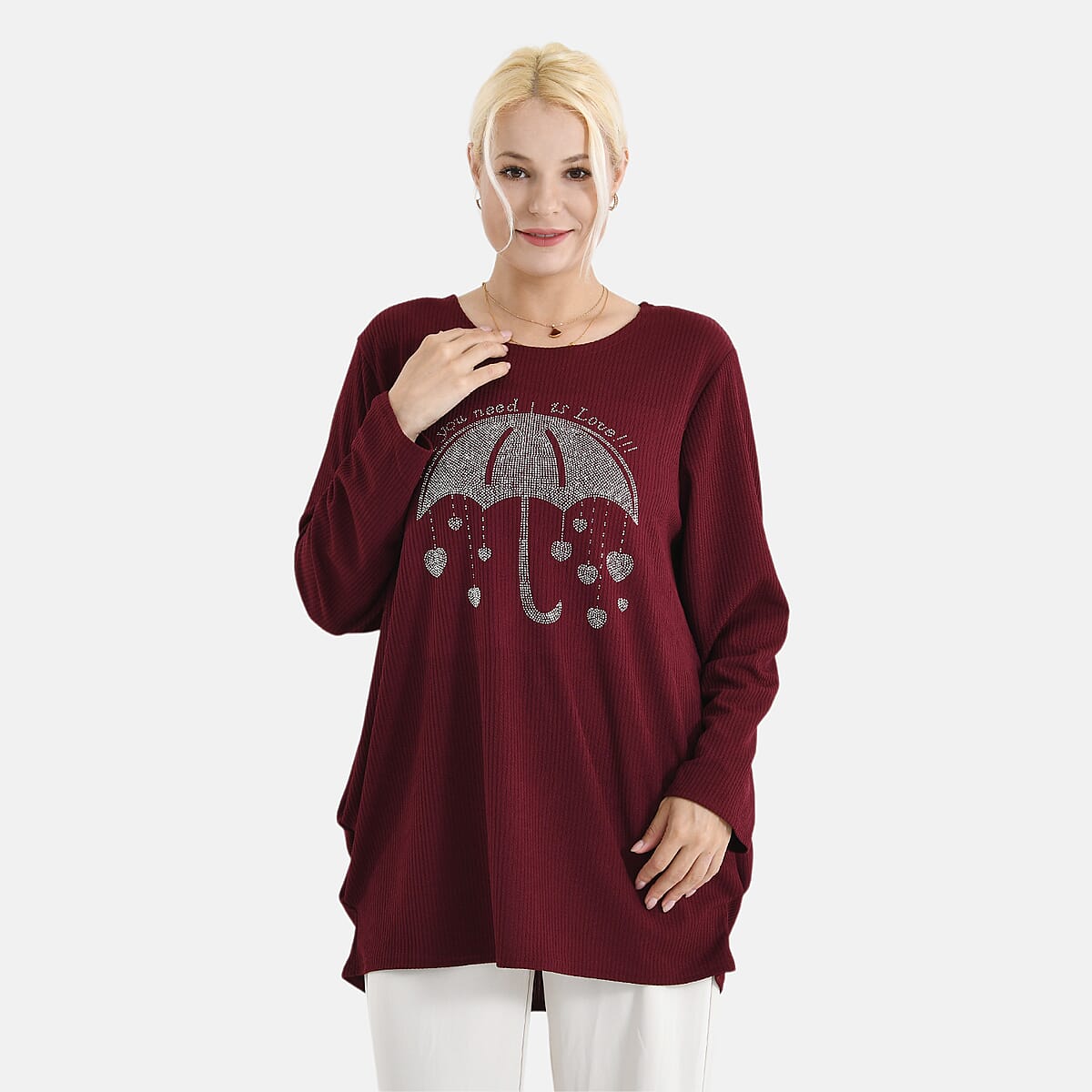 La Marey Red Long Sleeve Ribbed Top image number 3