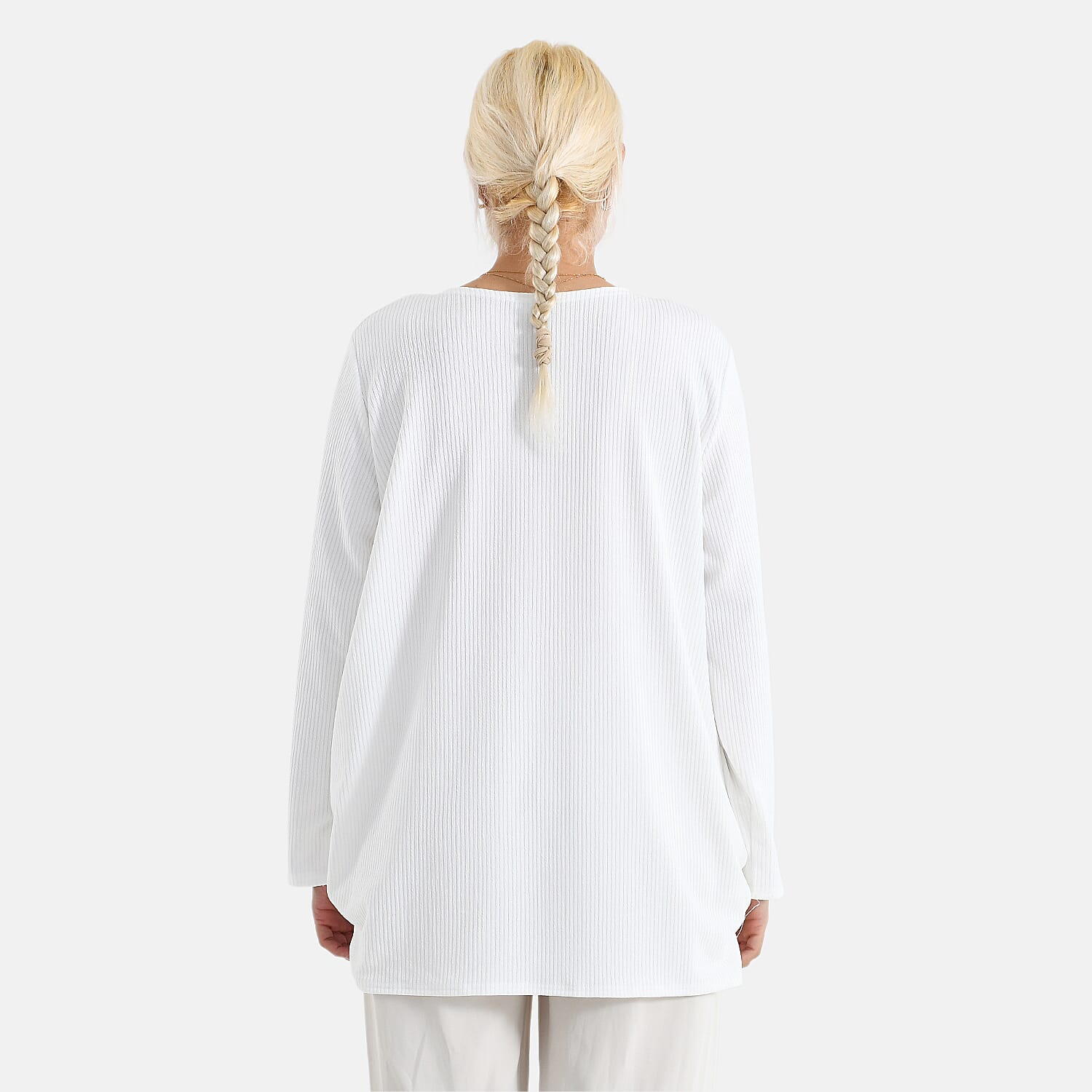 La Marey White Long Sleeve Ribbed Top