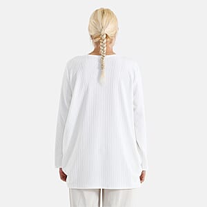 La Marey White Long Sleeve Ribbed Top