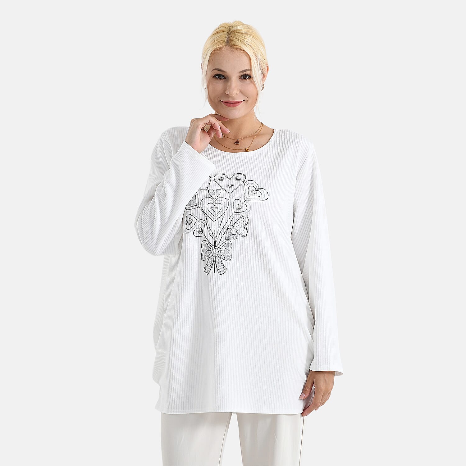La Marey White Long Sleeve Ribbed Top