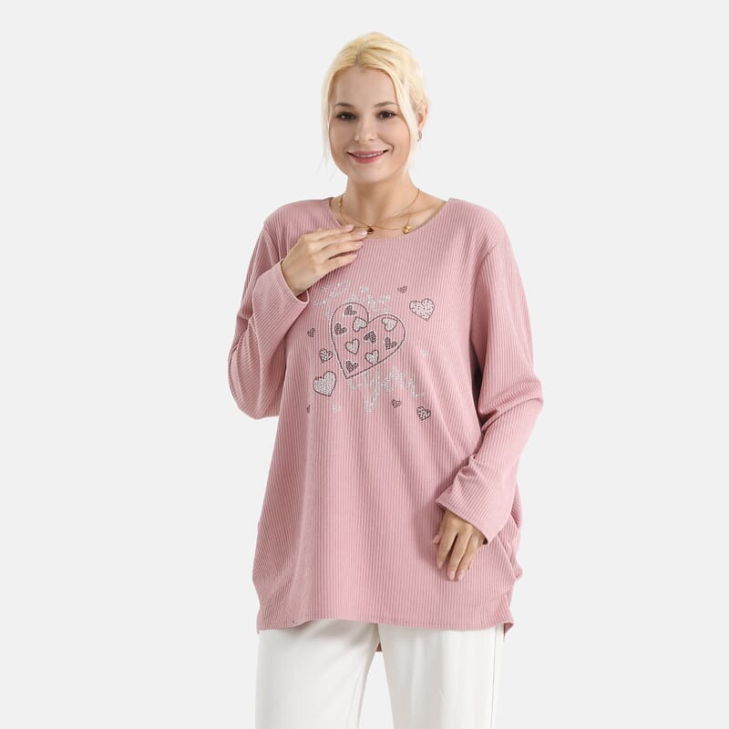 La Marey Pink Long Sleeve Ribbed Top