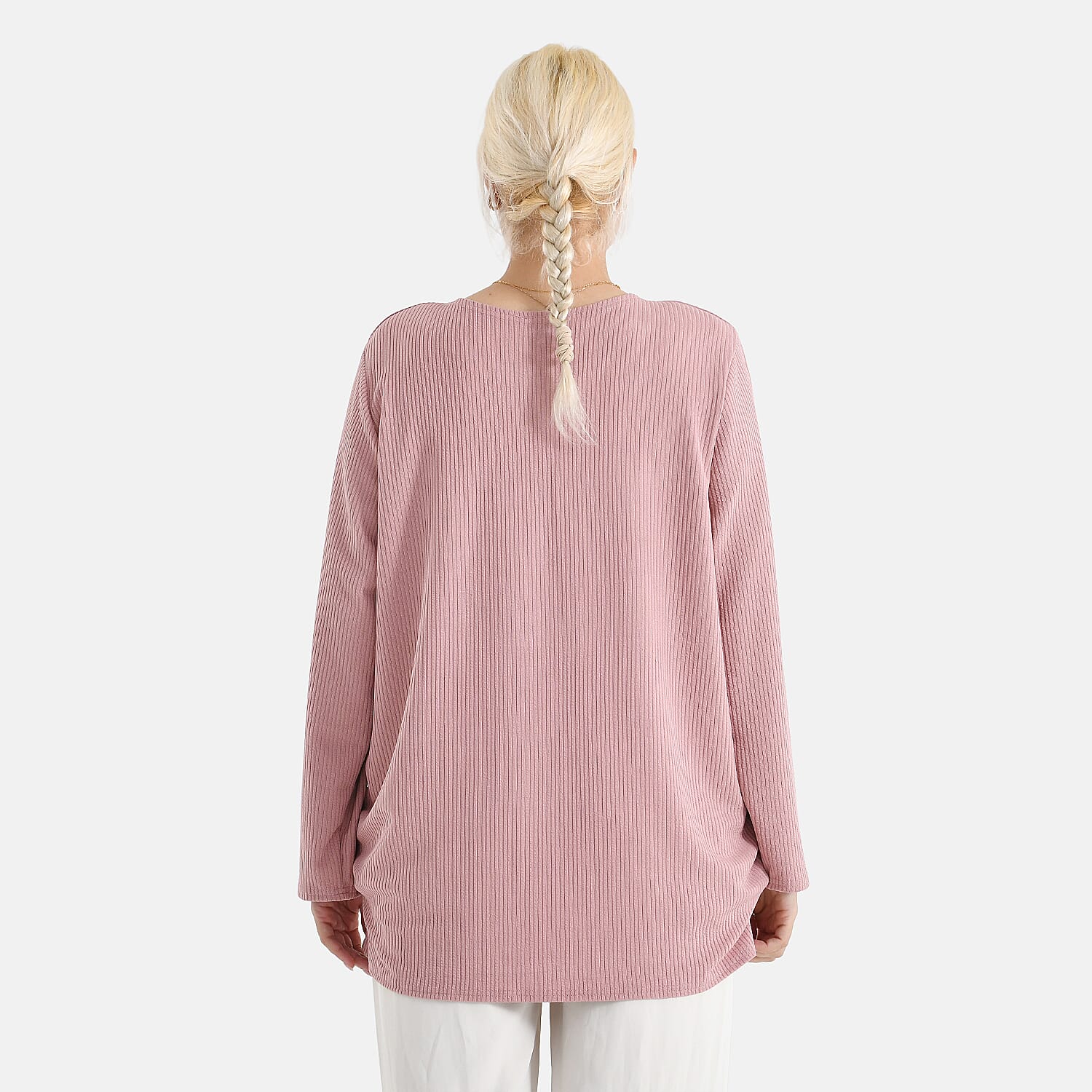 La Marey Pink Long Sleeve Ribbed Top
