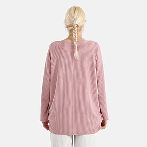 La Marey Pink Long Sleeve Ribbed Top
