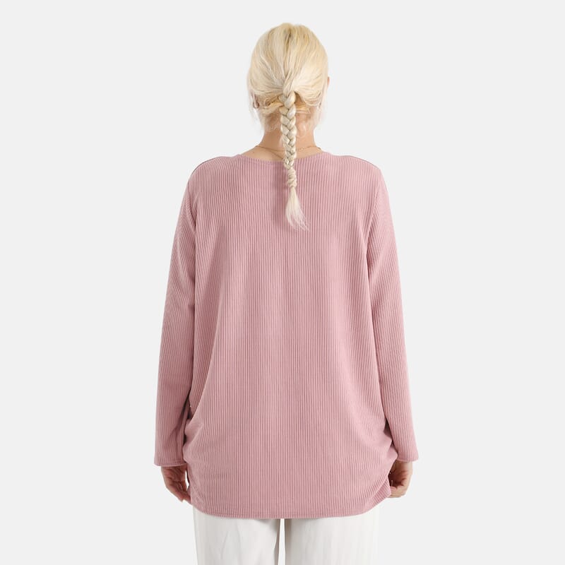 La Marey Pink Long Sleeve Ribbed Top