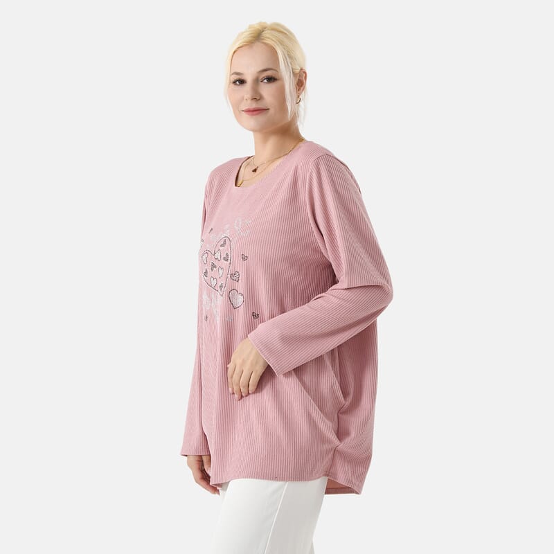 La Marey Pink Long Sleeve Ribbed Top
