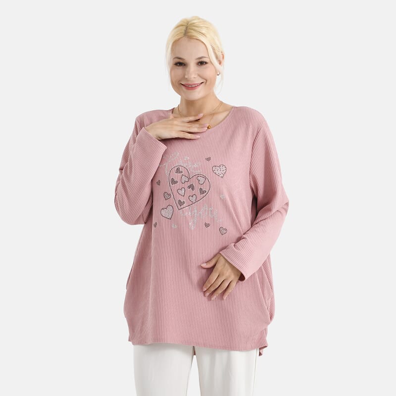 La Marey Pink Long Sleeve Ribbed Top