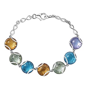 GP Italian Garden Special Multi Color Murano Style Bracelet in Rhodium Over Sterling Silve (6.50 In) (Del. in 12-15 Days) 