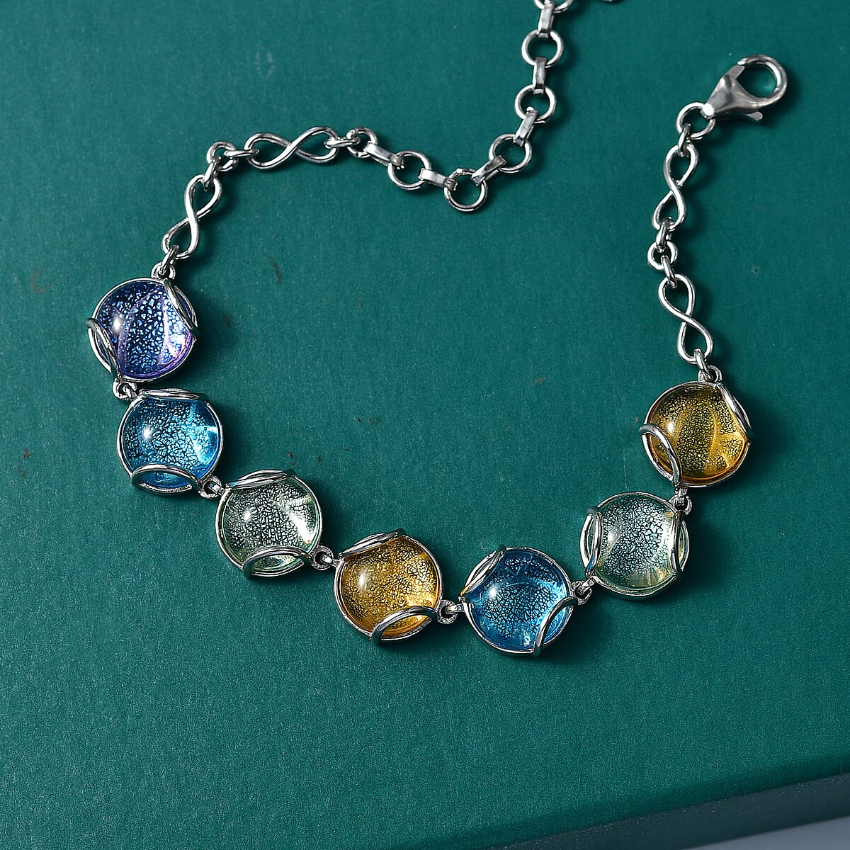 GP Italian Garden Special Multi Color Murano Style Bracelet in Rhodium Over Sterling Silv (6.50 In)  image number 1