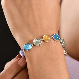 GP Italian Garden Special Multi Color Murano Style Bracelet in Rhodium Over Sterling Silv (6.50 In) 