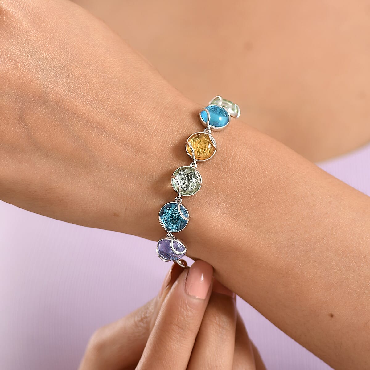 GP Italian Garden Special Multi Color Murano Style Bracelet in Rhodium Over Sterling Silv (6.50 In)  image number 3
