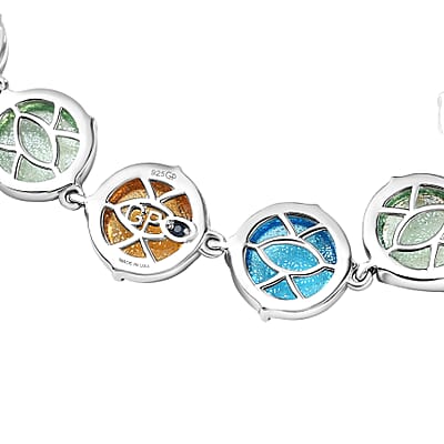 GP Italian Garden Special Multi Color Murano Style Bracelet in Rhodium Over Sterling Silv (6.50 In)