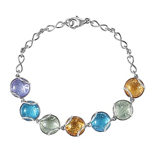GP Italian Garden Special Multi Color Murano Style Bracelet in Rhodium Over Sterling Silve (7.25 In)