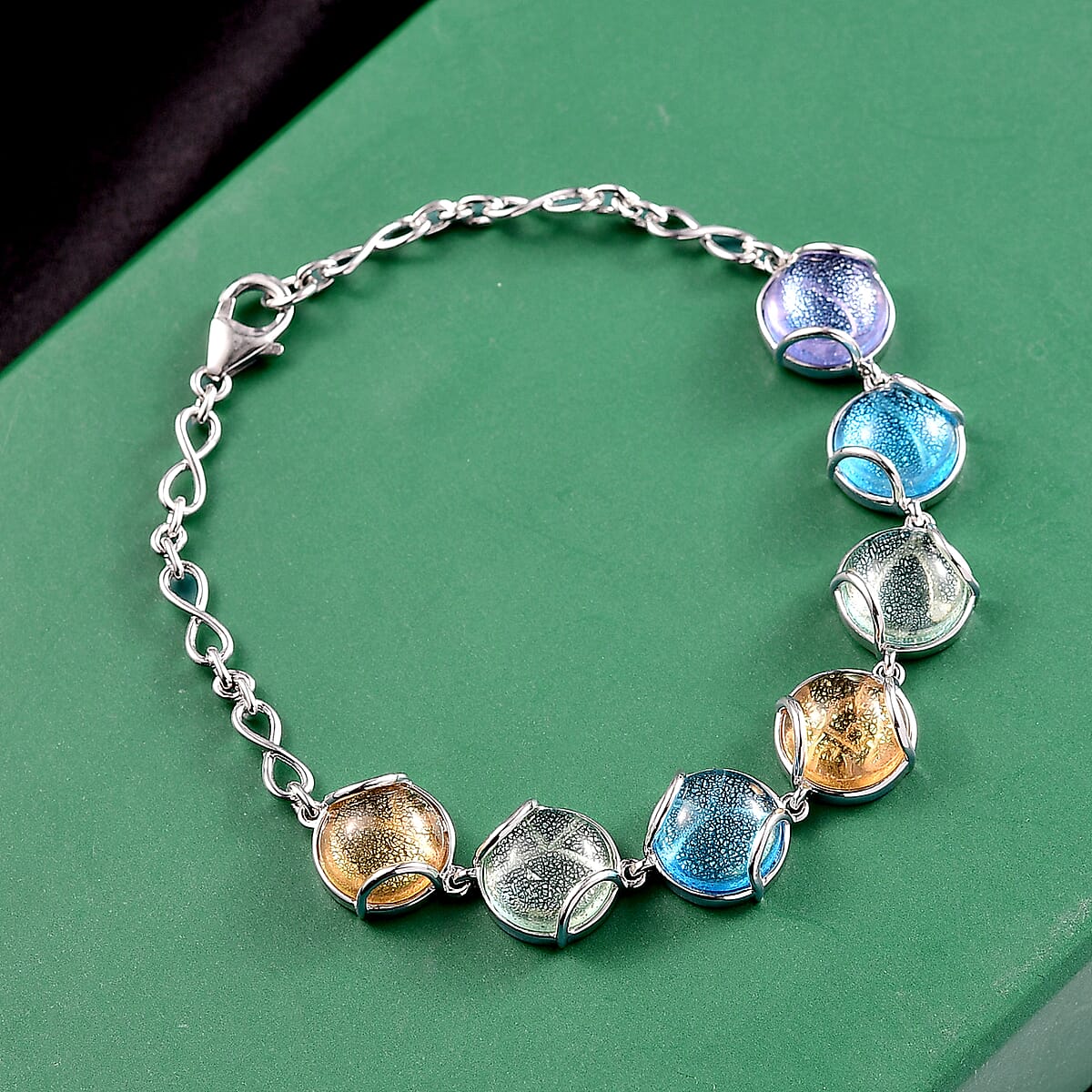 GP Italian Garden Special Multi Color Murano Style Bracelet in Rhodium Over Sterling Silve (7.25 In) image number 1