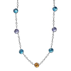 GP Italian Garden Special Multi Color Murano Style Necklace in Rhodium Over Sterling Silver 18- 20 Inches (Del. in 12-15 Days) 