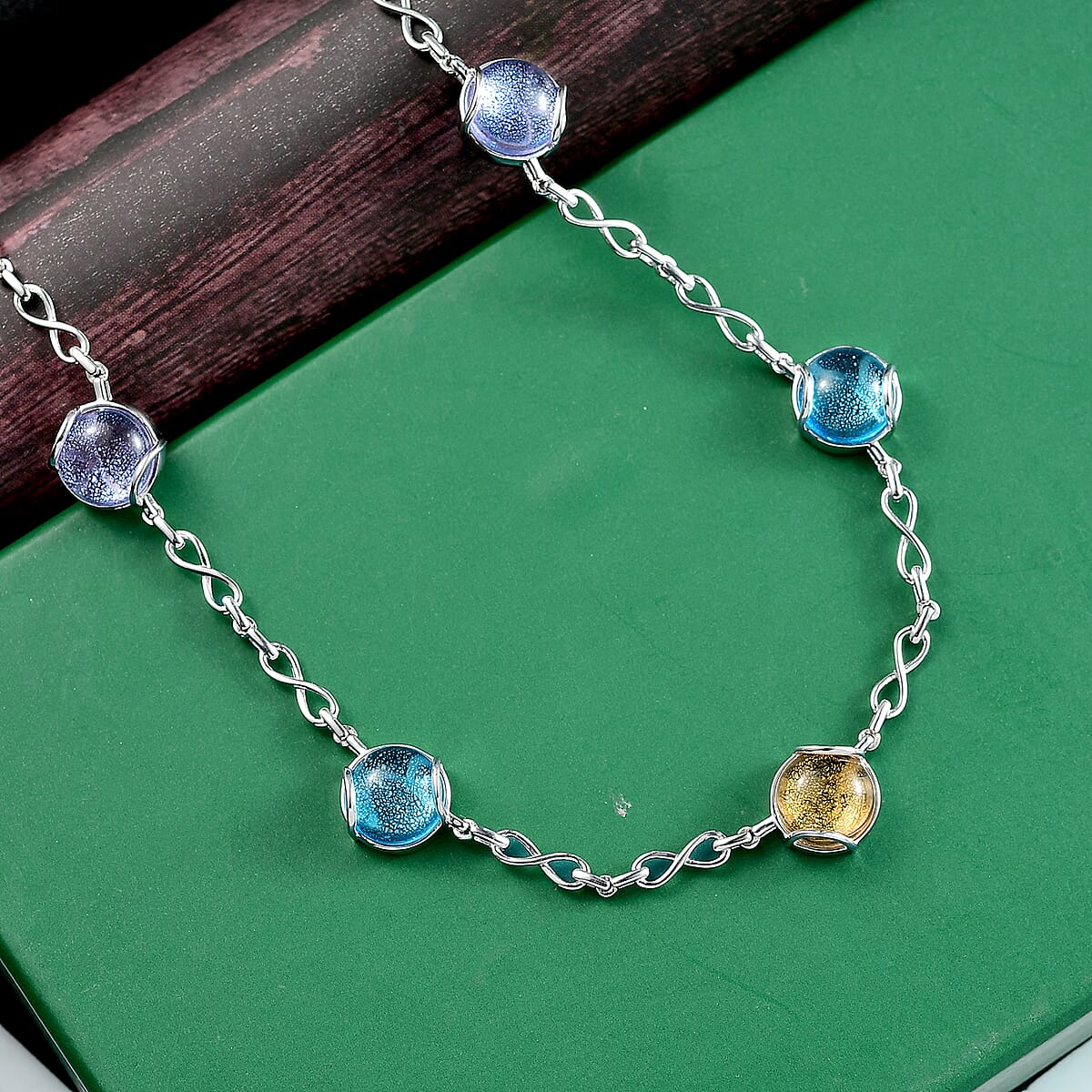 GP Italian Garden Special Multi Color Murano Style Necklace in Rhodium Over Sterling Silver 18- 20 Inches (Del. in 12-15 Days)  image number 1