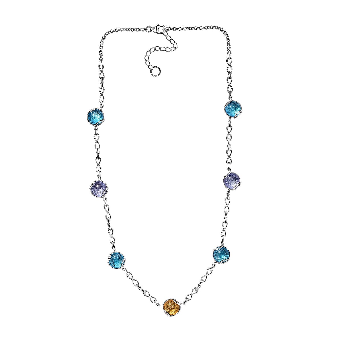 GP Italian Garden Special Multi Color Murano Style Necklace in Rhodium Over Sterling Silver 18- 20 Inches (Del. in 12-15 Days)  image number 4
