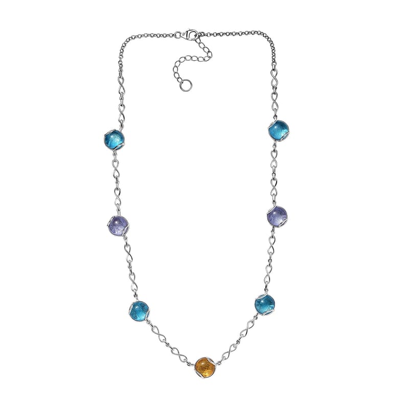 GP Italian Garden Special Multi Color Murano Glass Necklace in Rhodium Over Sterling Silver (18- 20 Inches)