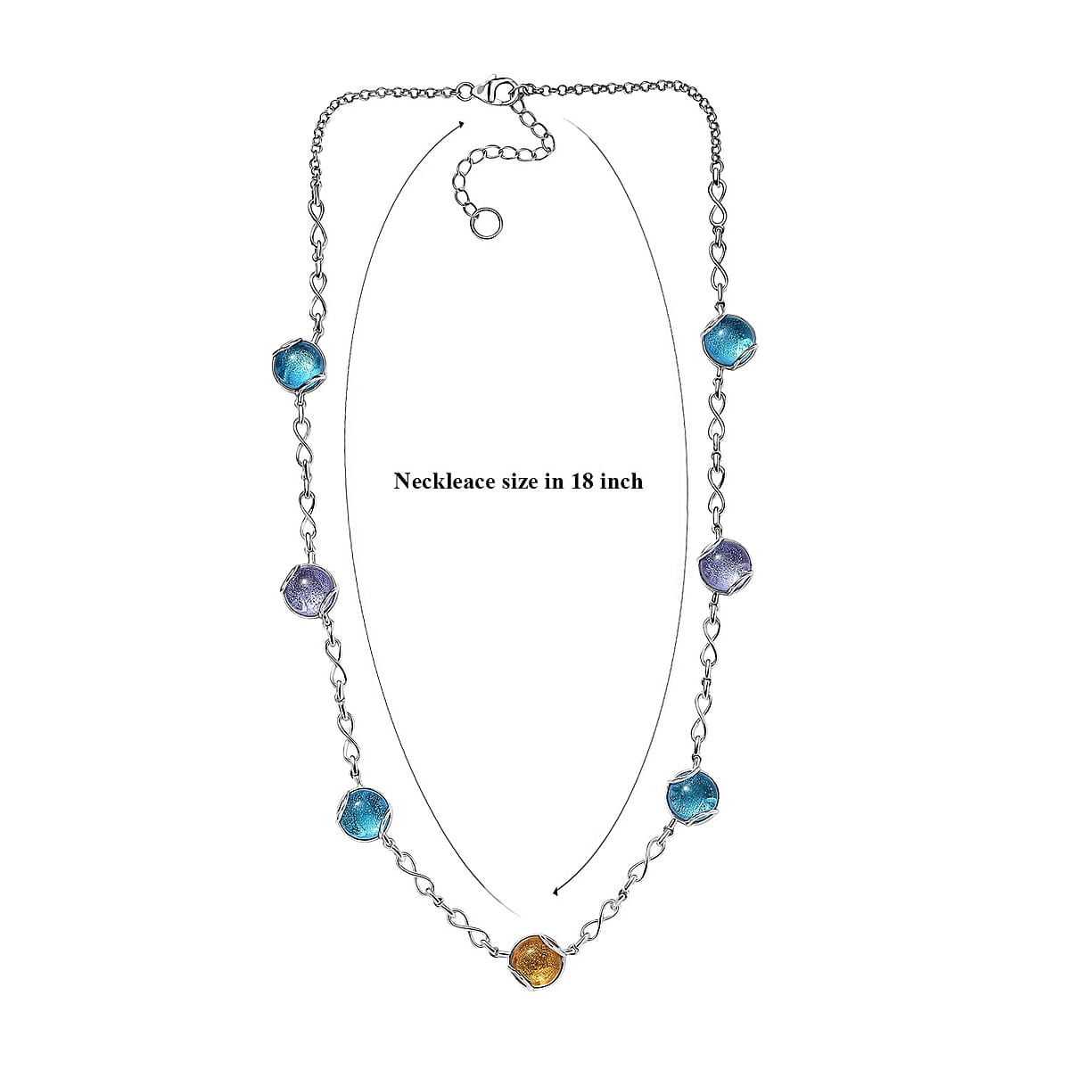 GP Italian Garden Special Multi Color Murano Style Necklace in Rhodium Over Sterling Silver 18- 20 Inches (Del. in 12-15 Days)  image number 7