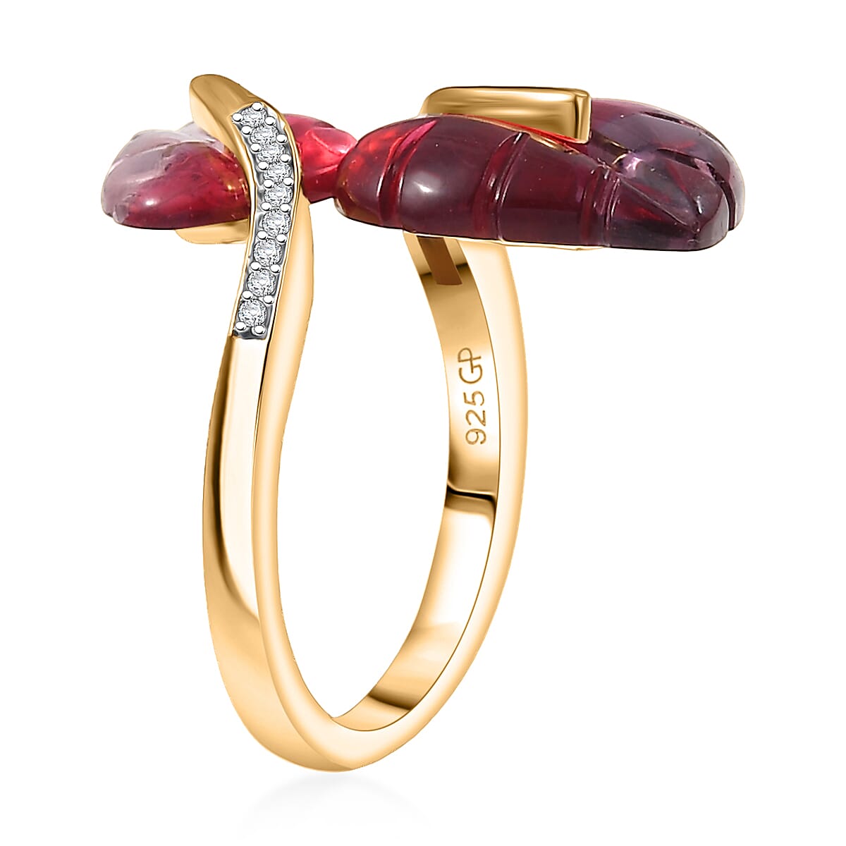 GP Italian Garden Special Murano Collection Pink Bi Color Glass and White Zircon 0.20 ctw Ring in 18K Vermeil Yellow Gold Over Sterling Silver (Size 10.0) (Del. in 12-15 Days)  image number 4