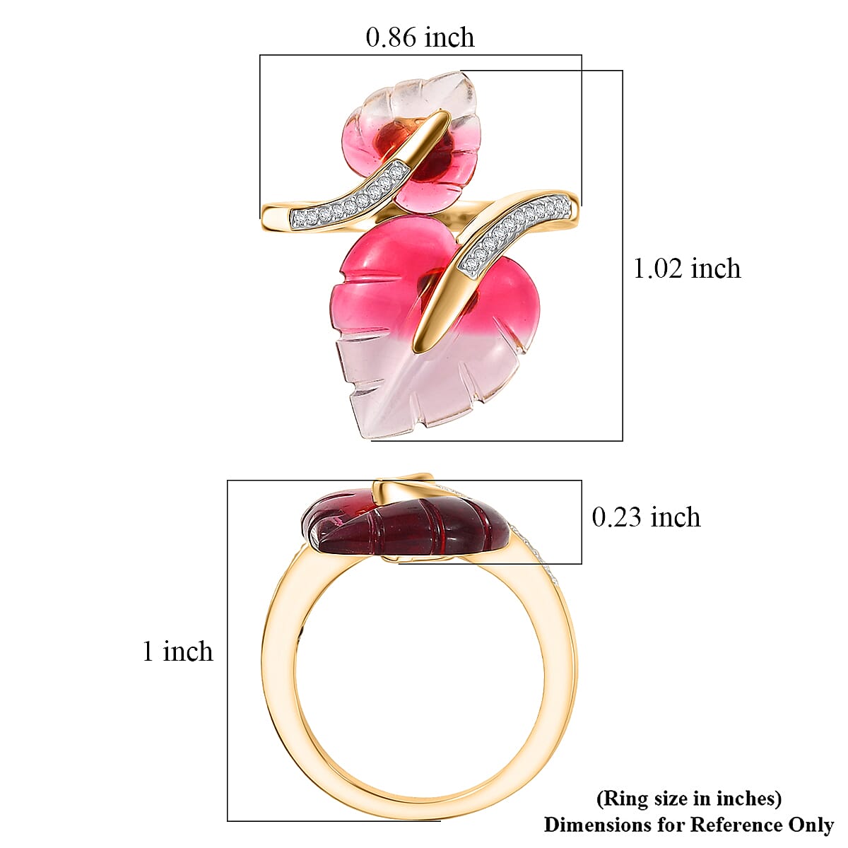 GP Italian Garden Special Murano Collection Pink Bi Color Glass, White Zircon Ring in 18K Vermeil YG Over Sterling Silver 0.20 ctw (Size 5.0)