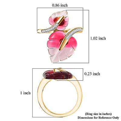 GP Italian Garden Special Murano Collection Pink Bi Color Glass, White Zircon Ring in 18K Vermeil YG Over Sterling Silver 0.20 ctw (Size 5.0)
