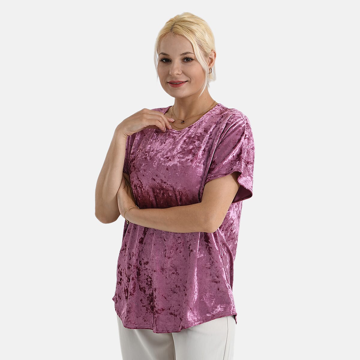 La Marey Rose Red Solid Color Lady Top - One Size Fits Most image number 4