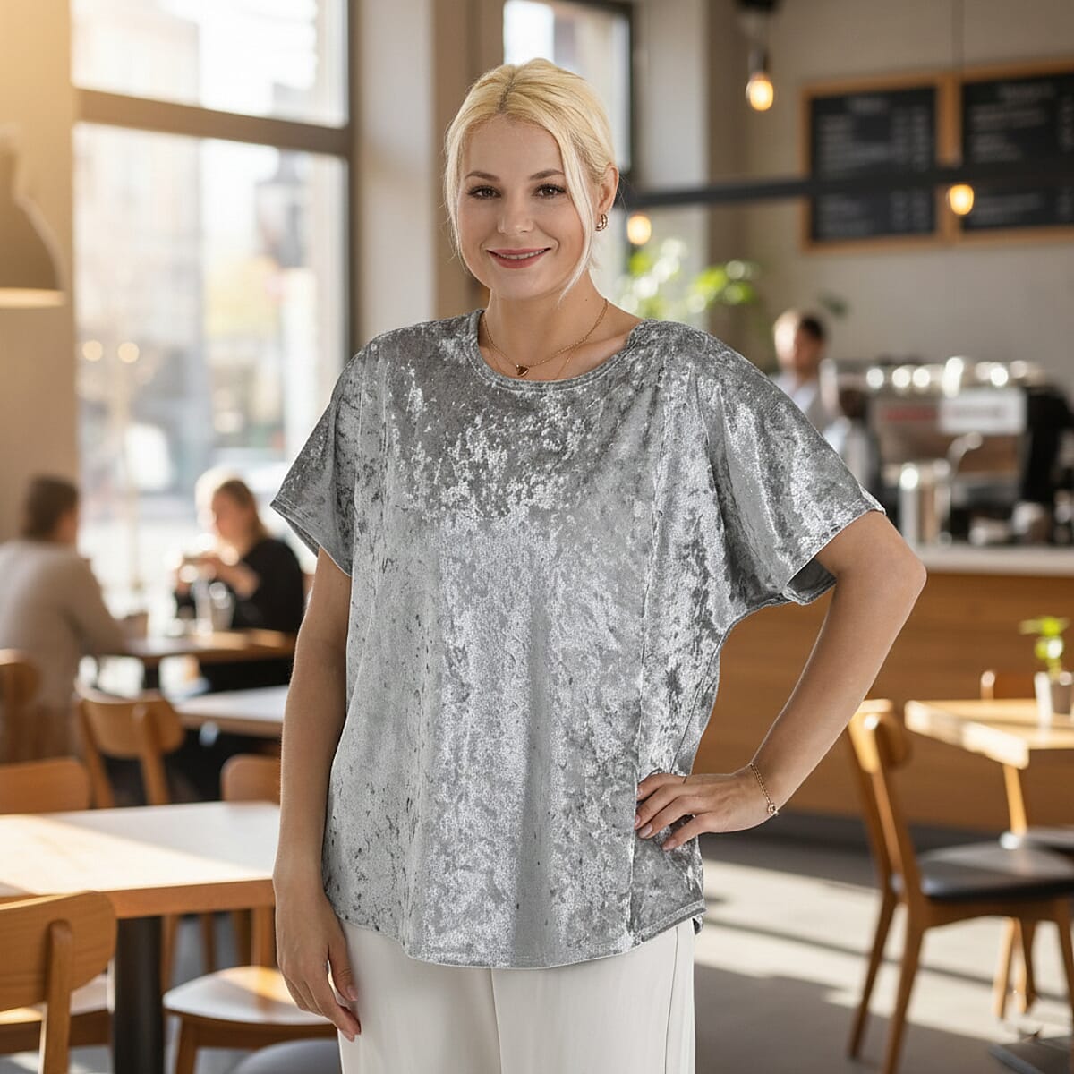 La Marey Gray Solid Color Lady Top - One Size Fits Most image number 1