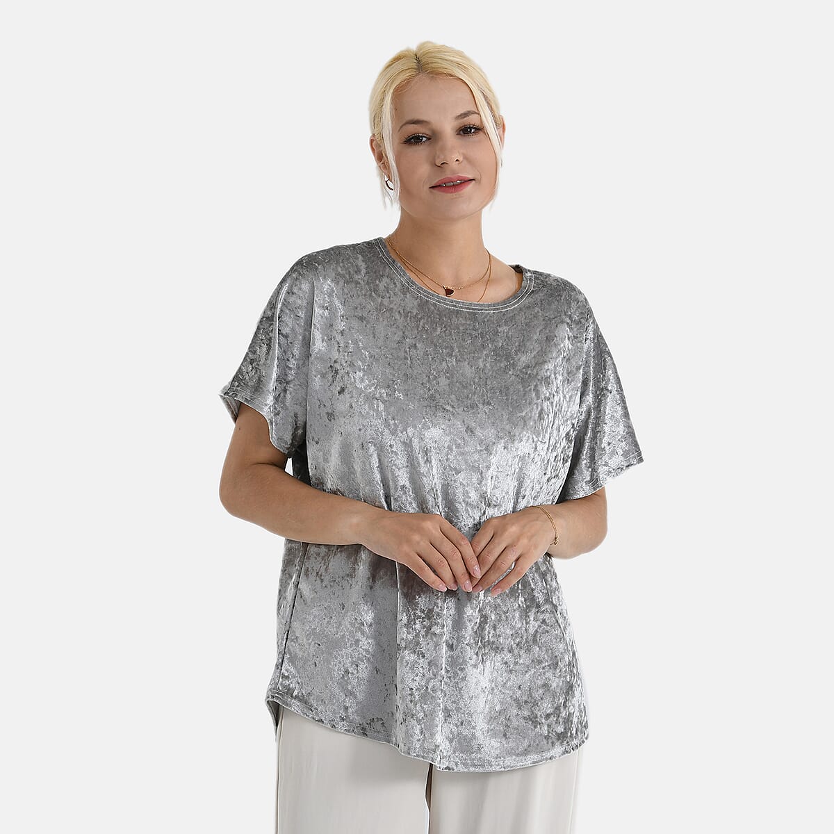 La Marey Gray Solid Color Lady Top - One Size Fits Most image number 4