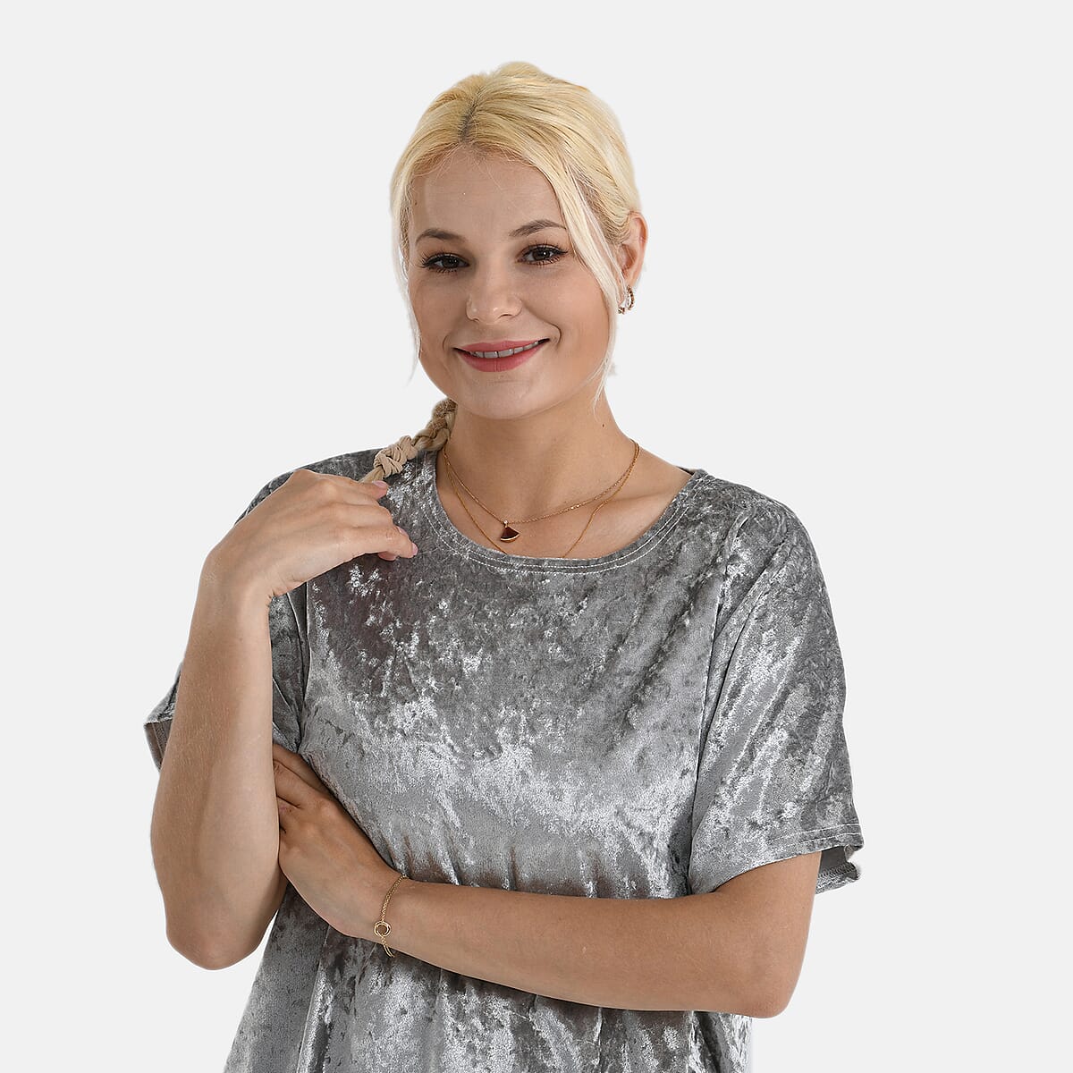 La Marey Gray Solid Color Lady Top - One Size Fits Most image number 5