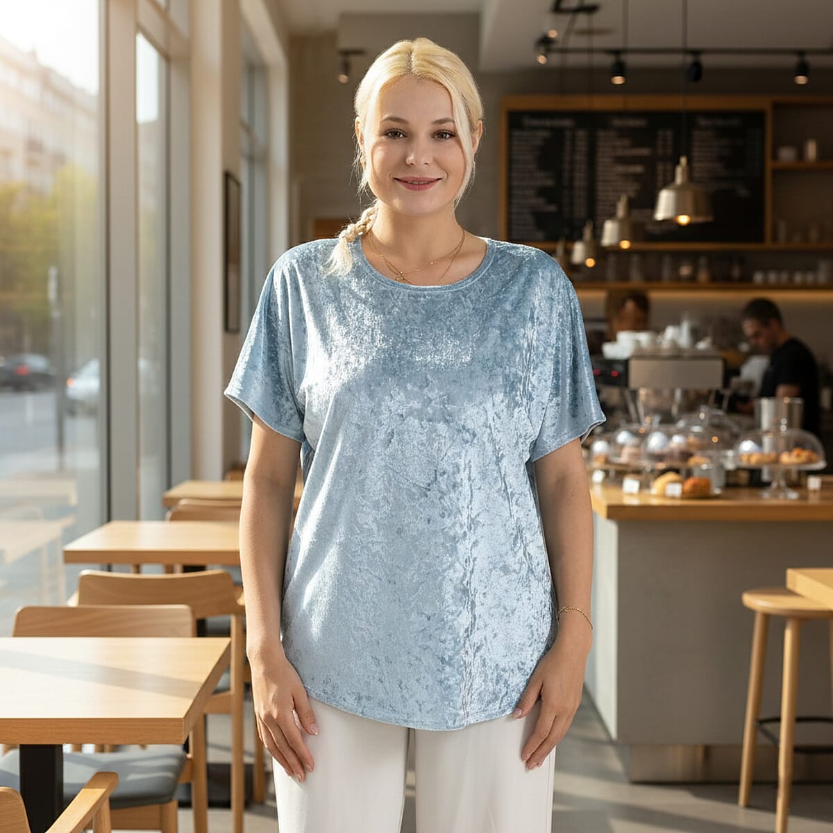 La Marey Blue Solid Color Lady Top - One Size Fits Most image number 1