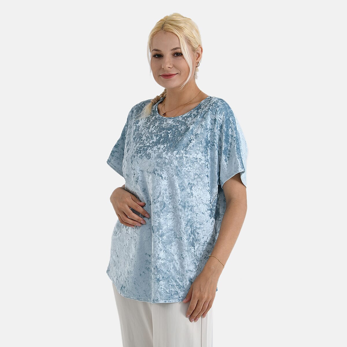 La Marey Blue Solid Color Lady Top - One Size Fits Most image number 3