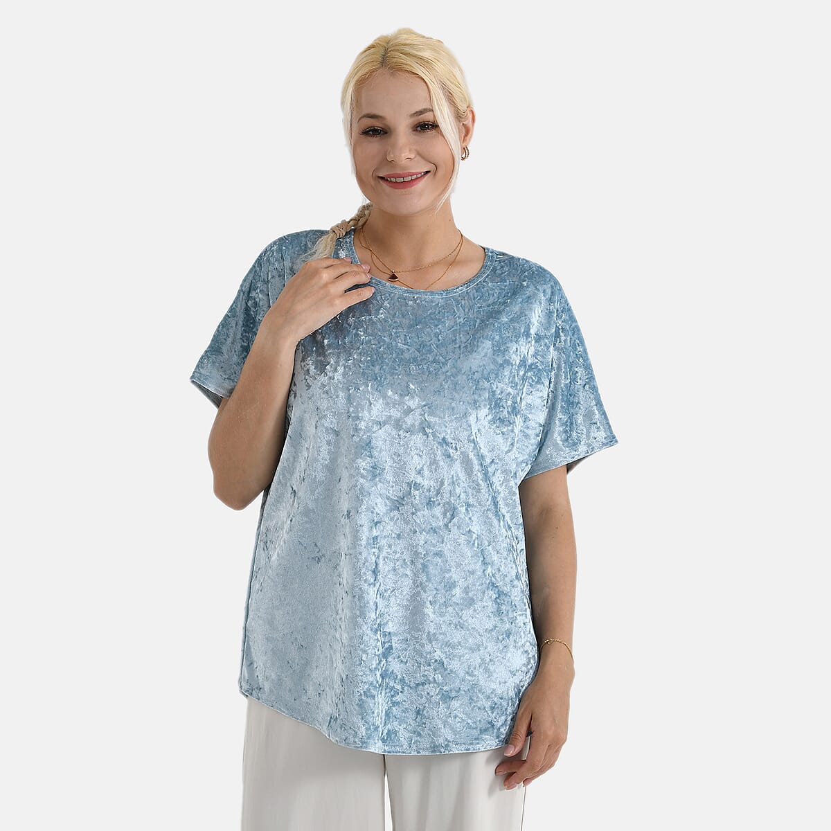 La Marey Blue Solid Color Lady Top - One Size Fits Most image number 4