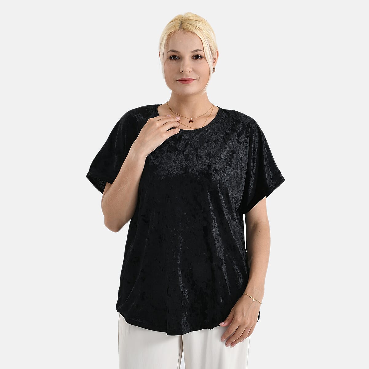 La Marey Black Solid Color Lady Top - One Size Fits Most image number 4