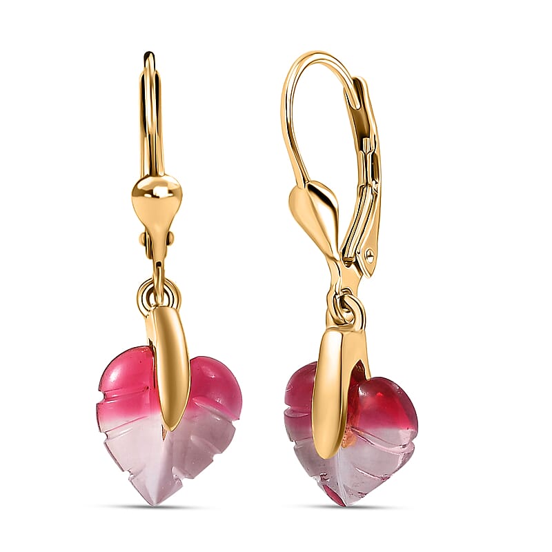 GP Italian Garden Special Collection Pink Bi Color Glass Leaf Earrings in 18K Vermeil YG Over Sterling Silver