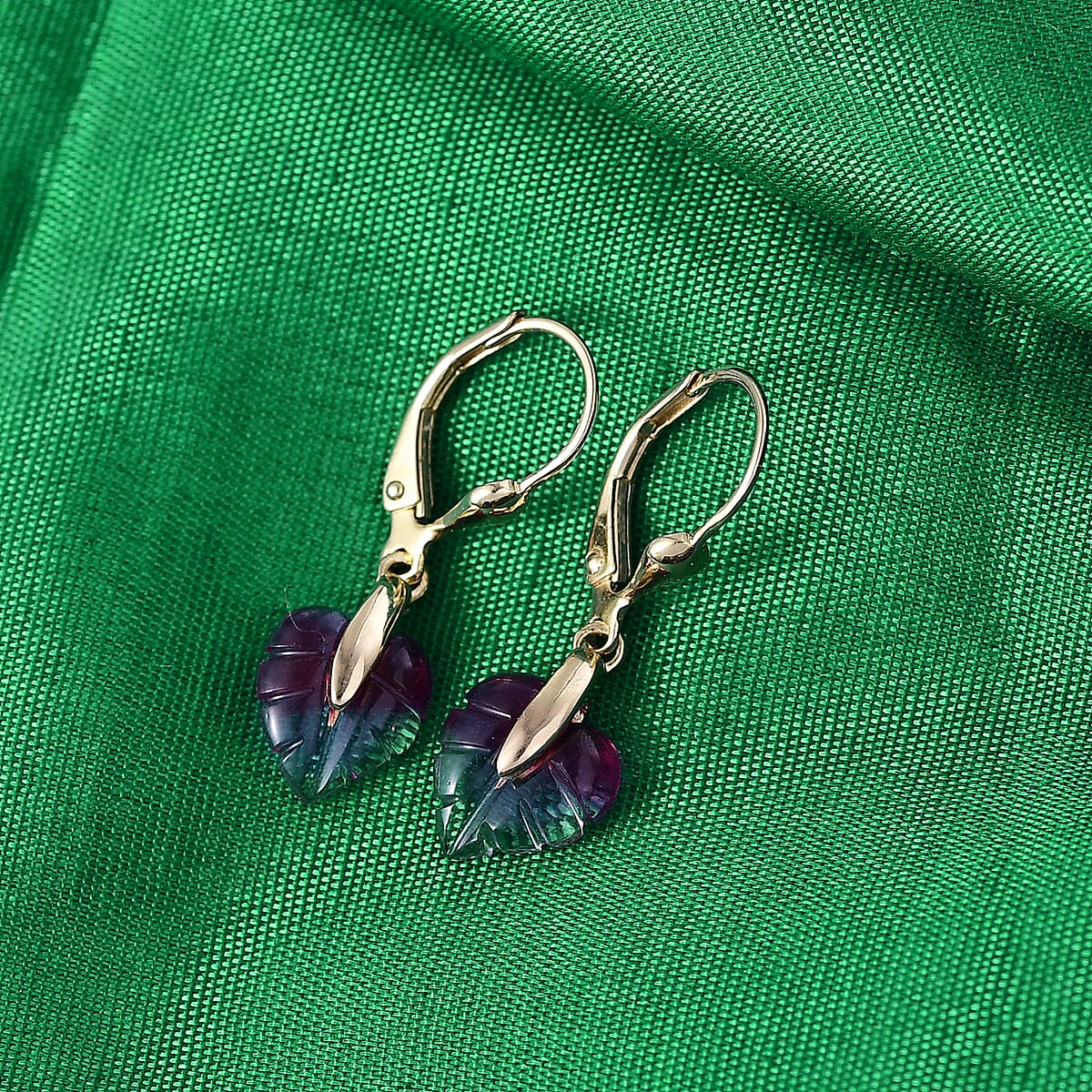 GP Italian Garden Special Murano Collection Pink Bi Color Glass Leaf Earrings in 18K Vermeil Yellow Gold Over Sterling Silver (Del. in 12-15 Days)  image number 1