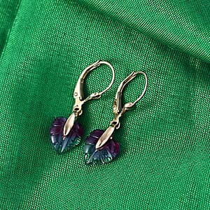 GP Italian Garden Special Collection Pink Bi Color Glass Leaf Earrings in 18K Vermeil YG Over Sterling Silver