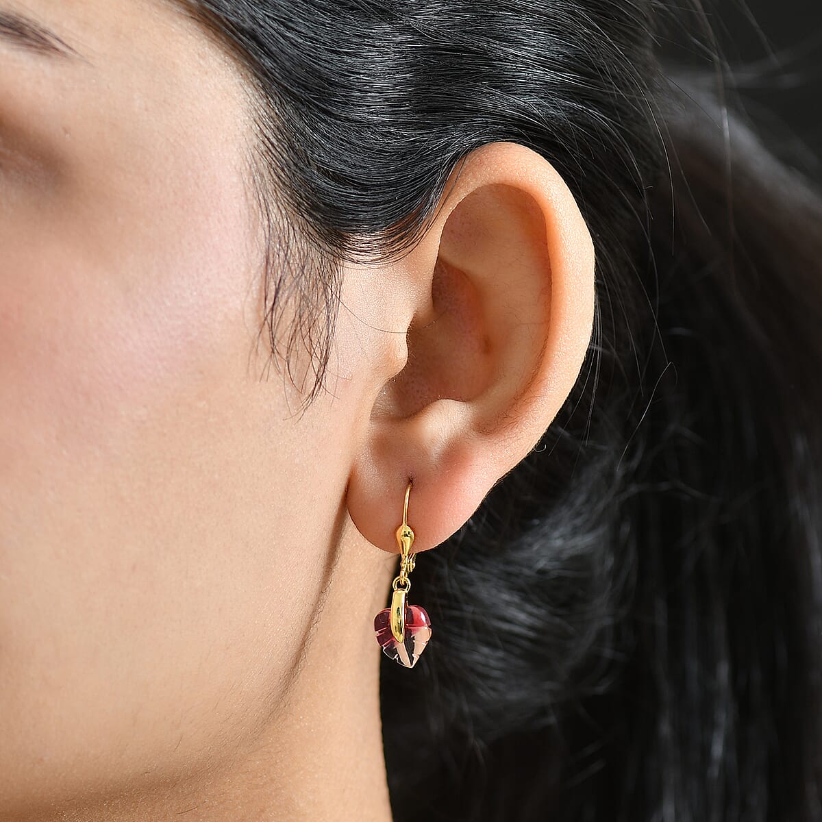 GP Italian Garden Special Murano Collection Pink Bi Color Glass Leaf Earrings in 18K Vermeil Yellow Gold Over Sterling Silver (Del. in 12-15 Days)  image number 3
