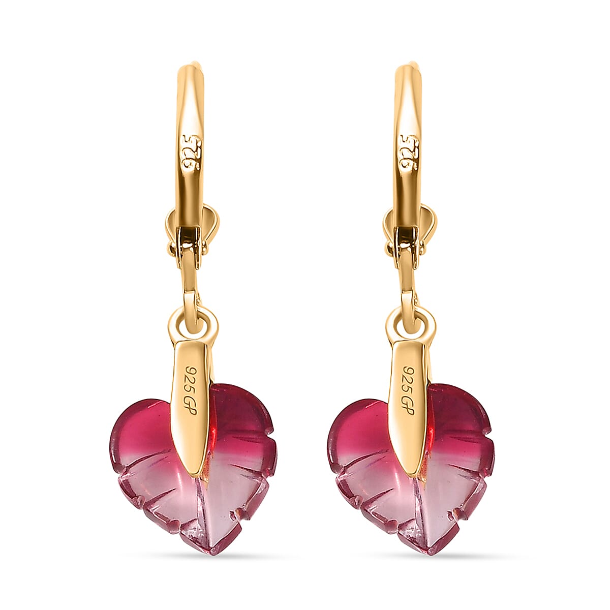 GP Italian Garden Special Collection Pink Bi Color Glass Leaf Earrings in 18K Vermeil YG Over Sterling Silver