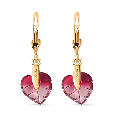 GP Italian Garden Special Collection Pink Bi Color Glass Leaf Earrings in 18K Vermeil YG Over Sterling Silver