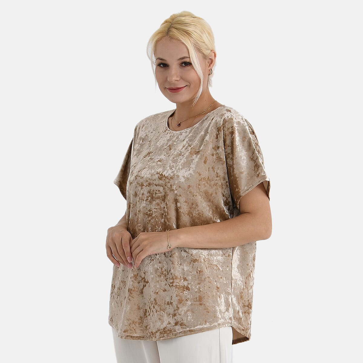 La Marey Golden Solid Color Lady Top - One Size Fits Most image number 4