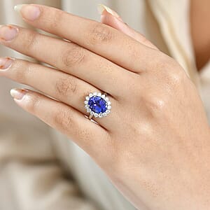 AAAA Tanzanite, Diamond Floral Ring in 950 Palladium 4.50 ctw (Size 6.0)