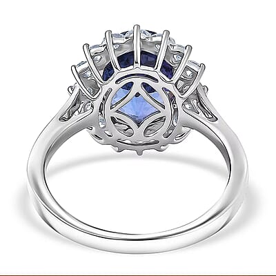 AAAA Tanzanite, Diamond Floral Ring in 950 Palladium 4.50 ctw (Size 6.0)