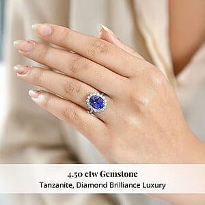 AAAA Tanzanite, Diamond Floral Ring in 950 Palladium 4.50 ctw (Size 7.0)