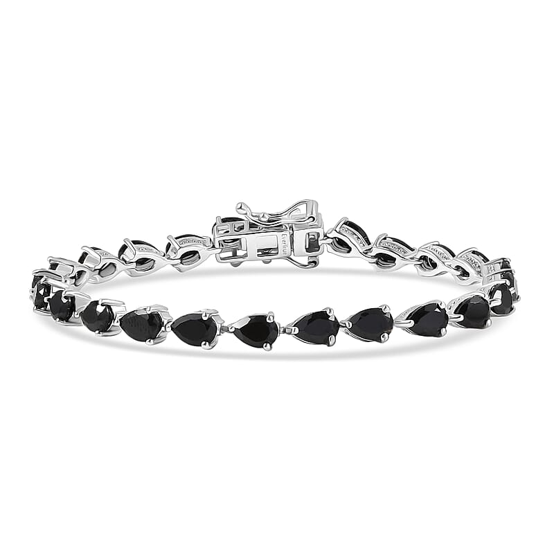 EverTrue Thai Black Spinel 12.10 ctw Midnight Pearline Bracelet in Platinum Bo (6.50 In)